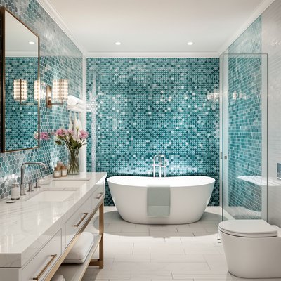 Badezimmer mit Mosaik-Fliesen - Wohnideen und Interior Design