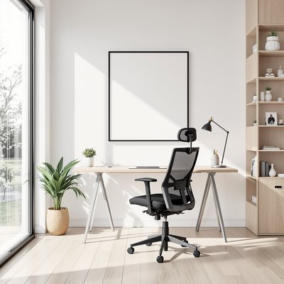 Minimalistisches Home-Office mit ergonomischem Schreibtischstuhl und natürlichem Licht