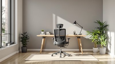 Minimalistisches Home-Office mit ergonomischem Schreibtischstuhl und natürlichem Licht